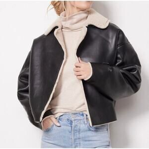 Good American Air Force Faux Shearling Jacket Black Women's Size XXL/ 5 NWT